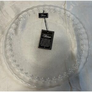 Firenze Verrerie Italian Glass Platter Fleur de Lis Embossed Clear 13 inch NWT
